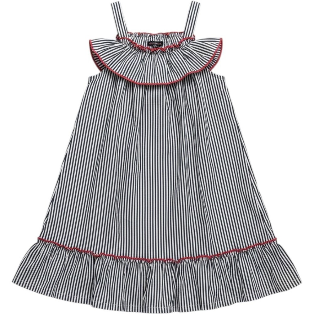 Picapino Dress Girls 6X Blue Striped Sleeveless Ruffle Sundress Ruffle Hem
